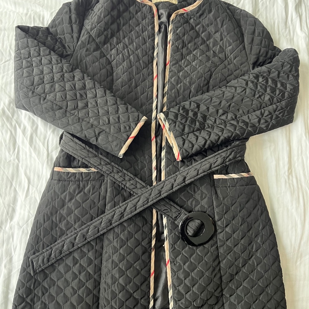 Black quilted transitional mid-length jacket - classic design